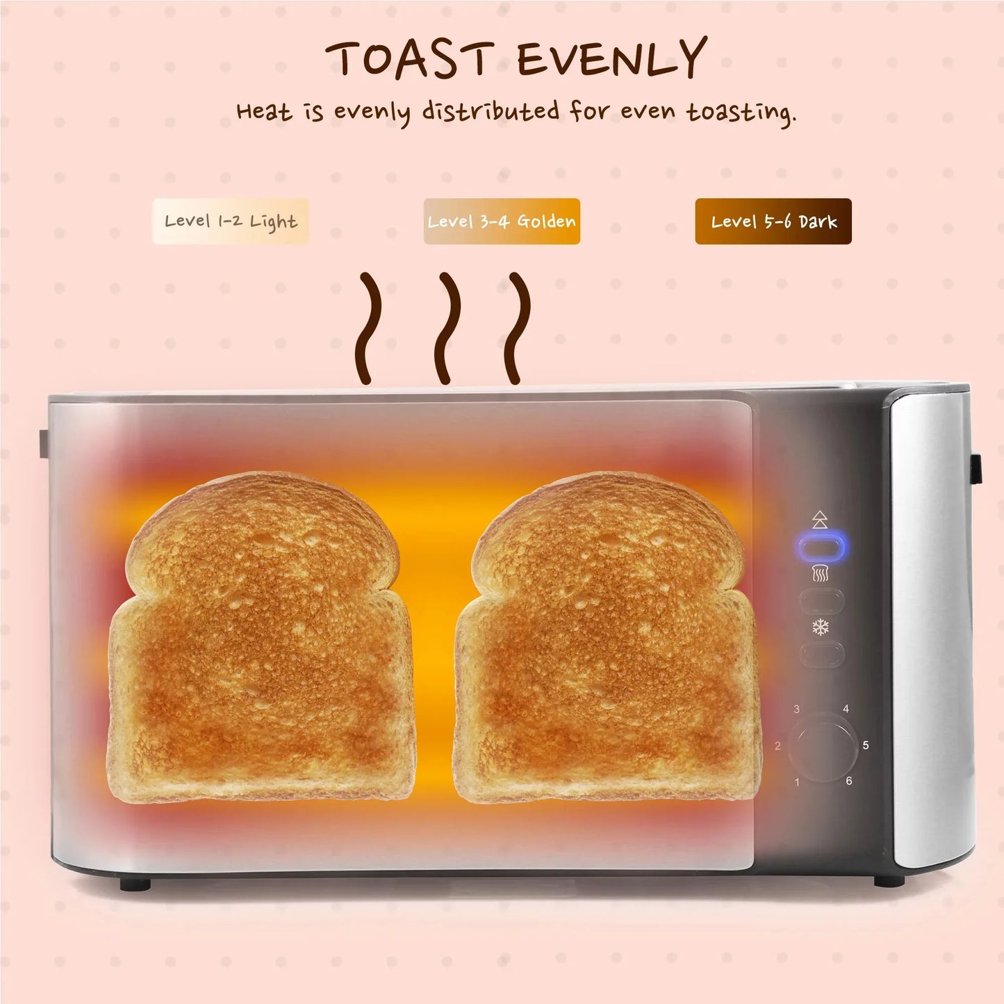 Stainless Steel 4 Slice Long Slot Toaster