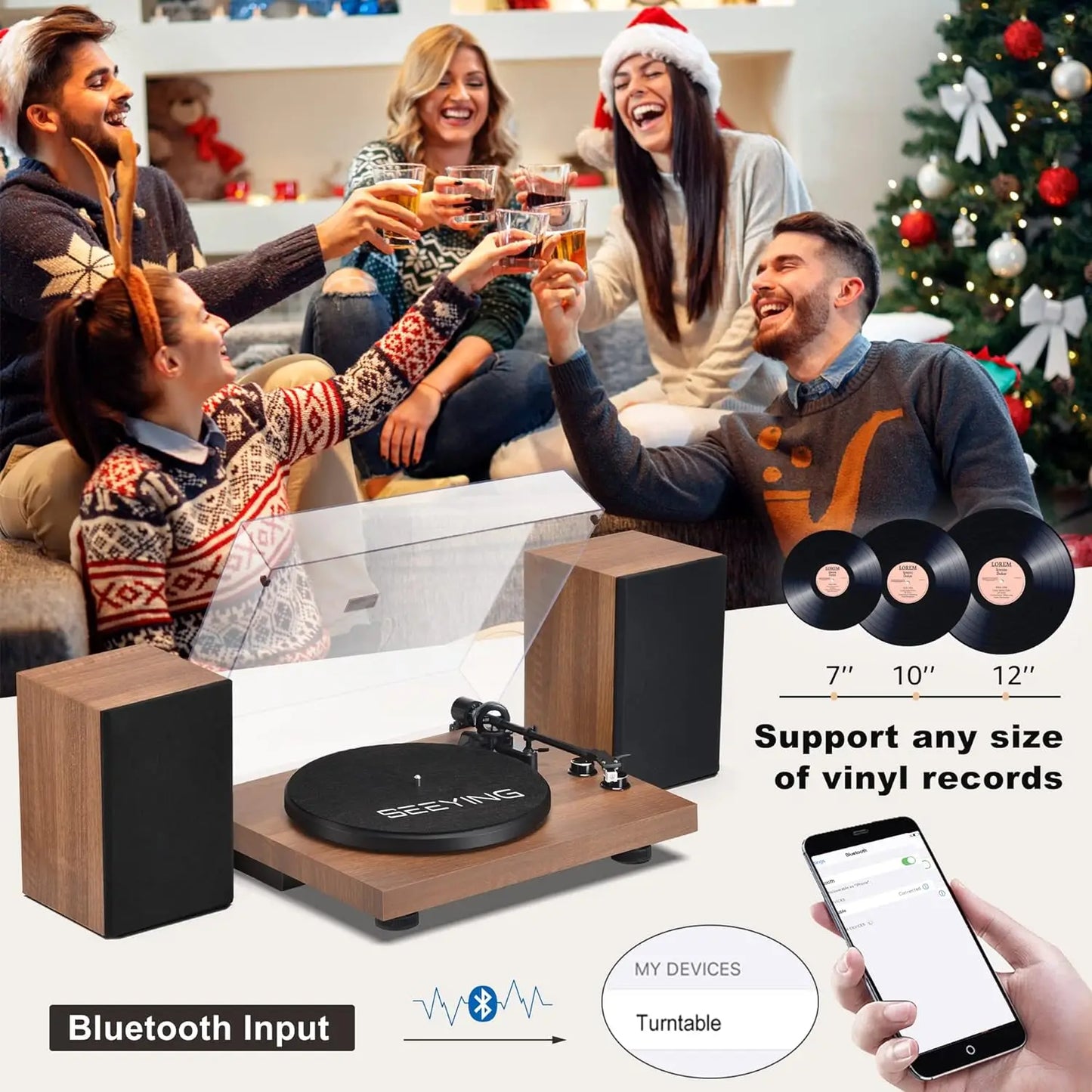 Record Player Vinyl Bluetooth Turntable Stereo System