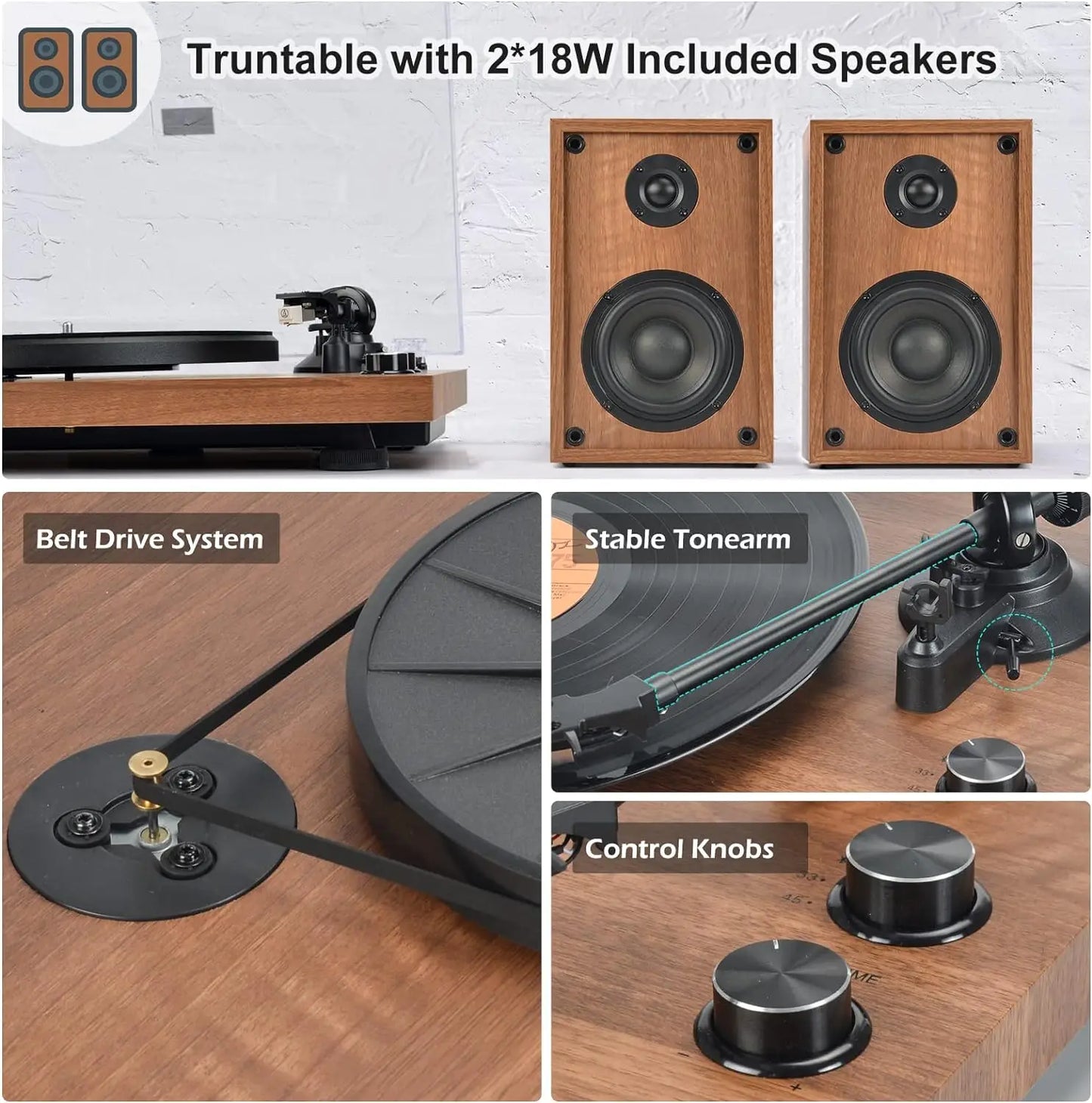 Record Player Vinyl Bluetooth Turntable Stereo System