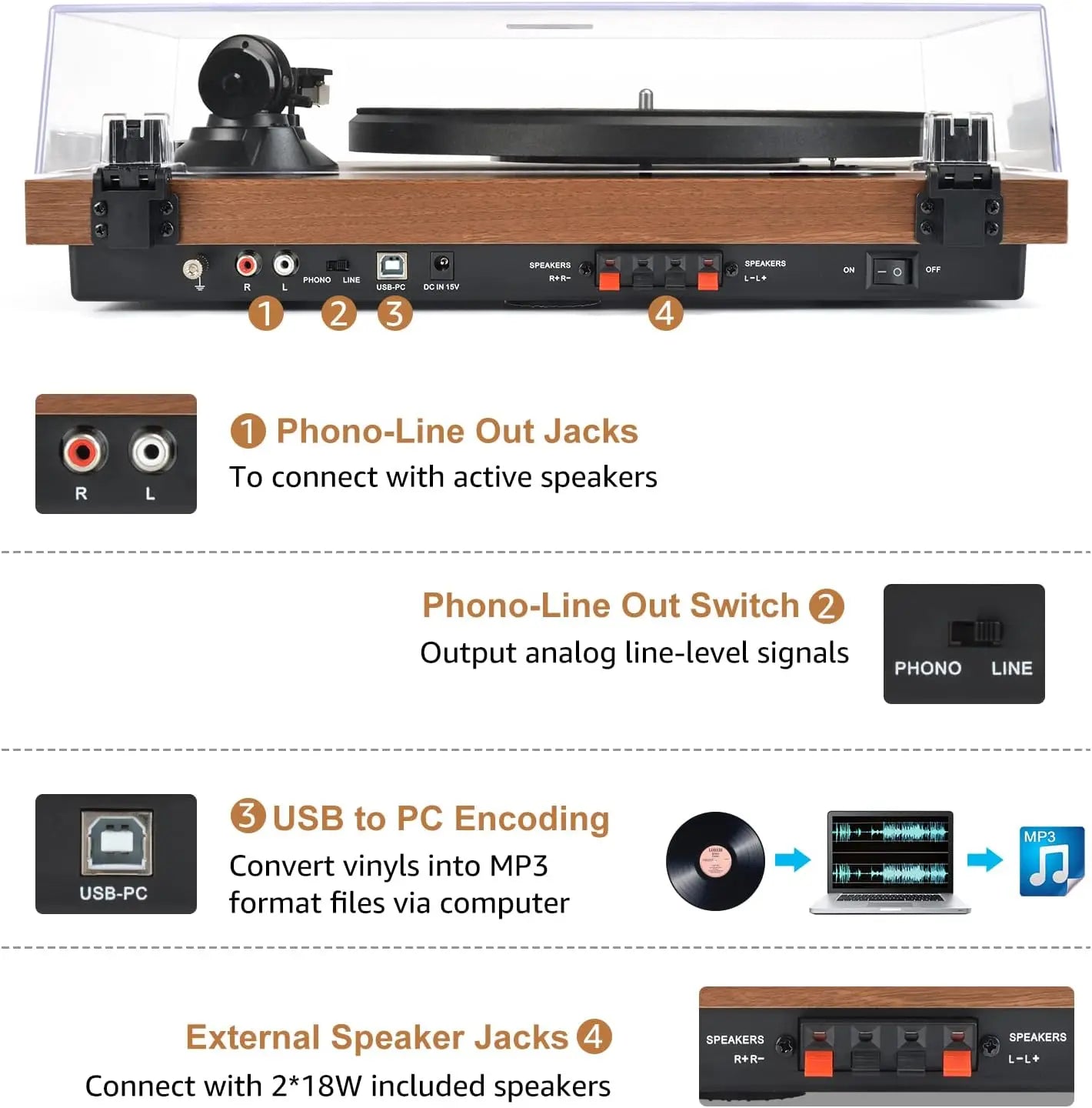 Record Player Vinyl Bluetooth Turntable Stereo System